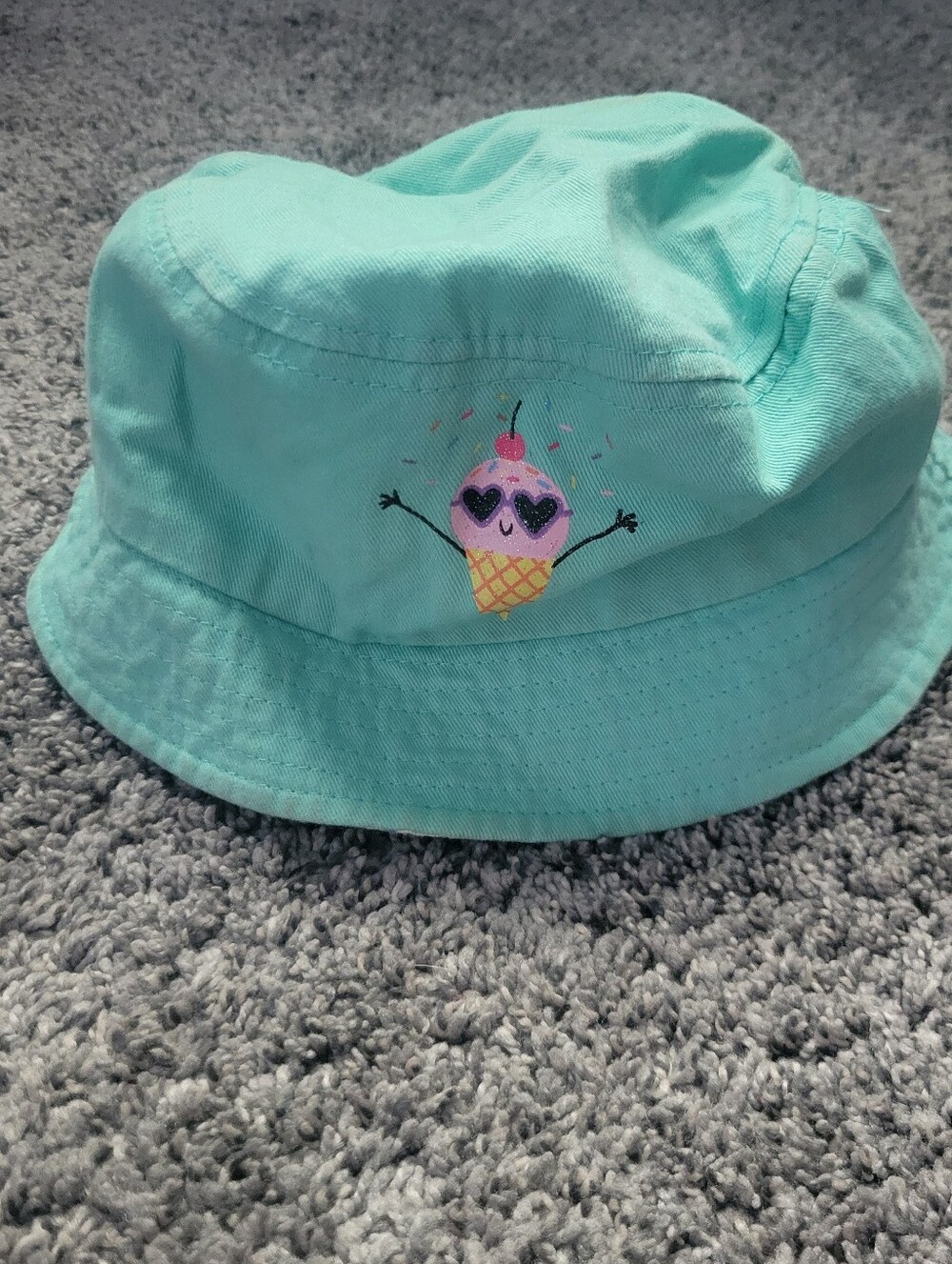 Sea Green Kids Bucket Hat with Cute Ice Cream Graphic Size 4-6x